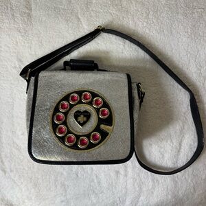 Betsey Johnson Novelty Rotary Phone Crossbody Bag Silver Black Pink